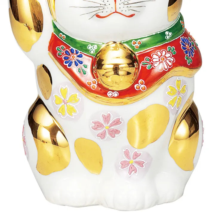 JAPANESE KUTANI PORCELAIN MANEKI NEKO – GOLD-TRIMMED RAISED DECORATION