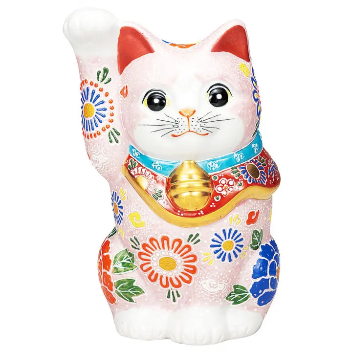 JAPANESE KUTANI PORCELAIN MANEKI NEKO – PINK RAISED ENAMEL DESIGN