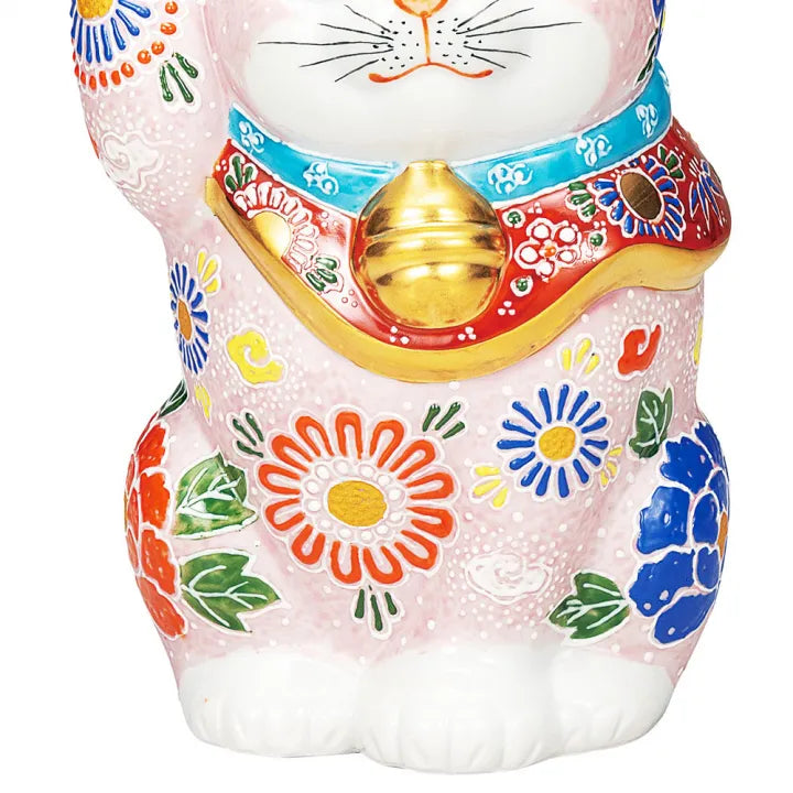 JAPANESE KUTANI PORCELAIN MANEKI NEKO – PINK RAISED ENAMEL DESIGN