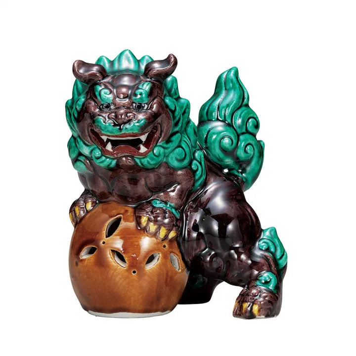 JAPANESE KUTANI PORCELAIN STANDING GUARDIAN LION FIGURINE – COCHI GLAZE FINISH