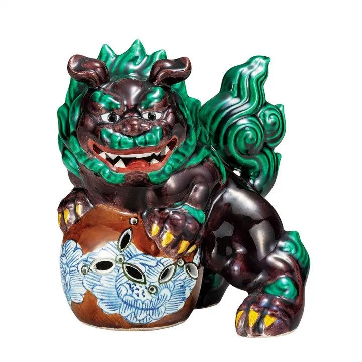 JAPANESE KUTANI PORCELAIN STANDING GUARDIAN LION – COCHI-STYLE GLAZE