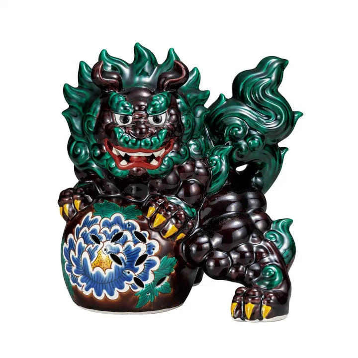 JAPANESE KUTANI PORCELAIN STANDING GUARDIAN LION – COCHI-STYLE GLAZE