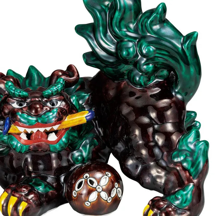 JAPANESE KUTANI PORCELAIN SHISHI (GUARDIAN LION) WITH SACRED SWORD – COCHI-STYLE GLAZE