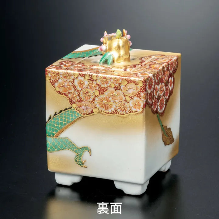 KUTANI WARE HANA-ZUME DRAGON INCENSE BURNER – CRAFTED BY TAKA TOSHIFUMI, PRESENTED IN CORDED WOODEN BOX