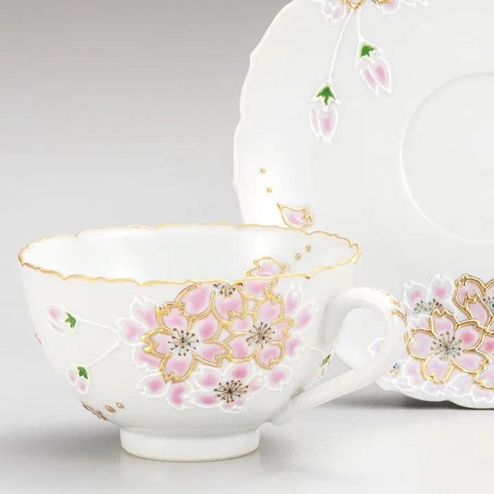 JAPANESE KUTANI WARE CUP & SAUCER – SAKURA CHERRY BLOSSOM DESIGN BY SHIHO AIKAWA