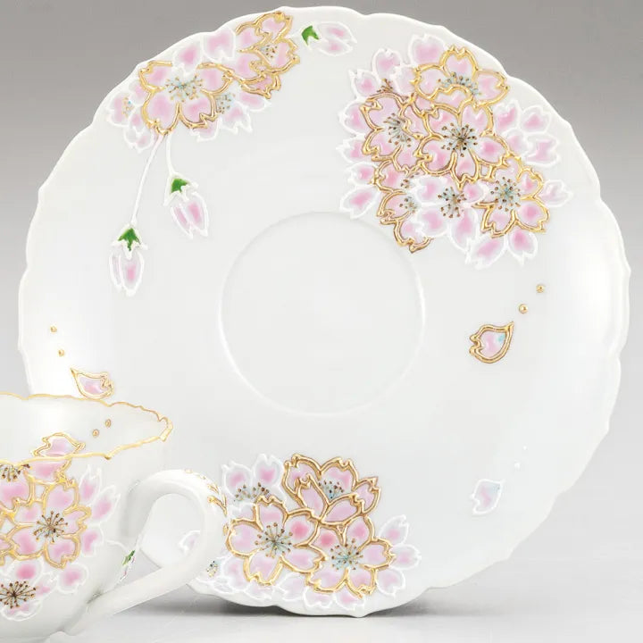 JAPANESE KUTANI WARE CUP & SAUCER – SAKURA CHERRY BLOSSOM DESIGN BY SHIHO AIKAWA