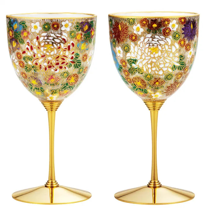 KUTANI WARE PAIR WINE CUPS – KIN HANAZUME (GOLD FLOWER PATTERN)