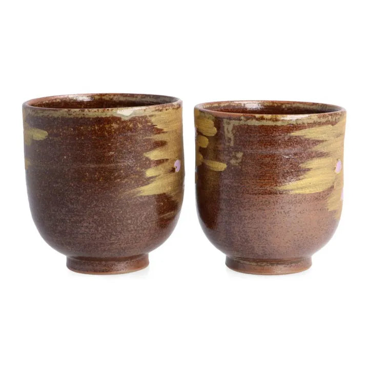 KUTANI WARE “GOLDEN CLOUD & SAKURA MT. FUJI” COUPLE SET BY YOSHINORI FUKUDA – JAPANESE CERAMIC GIFT BOXED