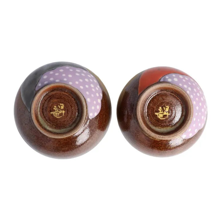 KUTANI WARE “GOLDEN CLOUD & SAKURA MT. FUJI” COUPLE SET BY YOSHINORI FUKUDA – JAPANESE CERAMIC GIFT BOXED