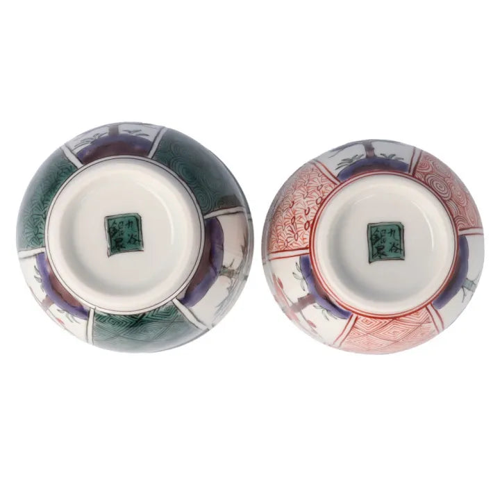 KUTANI WARE MEOTO SET “WARITAKE SHOCHIKUBAI (PINE, BAMBOO & PLUM)”