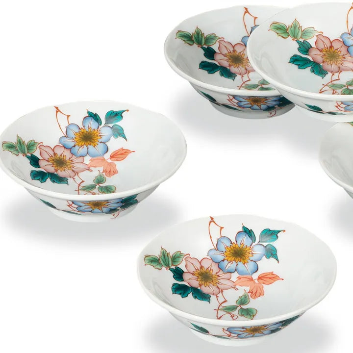 KUTANI WARE SMALL BOWL SET “CLEMATIS” GIFT BOX INCLUDED