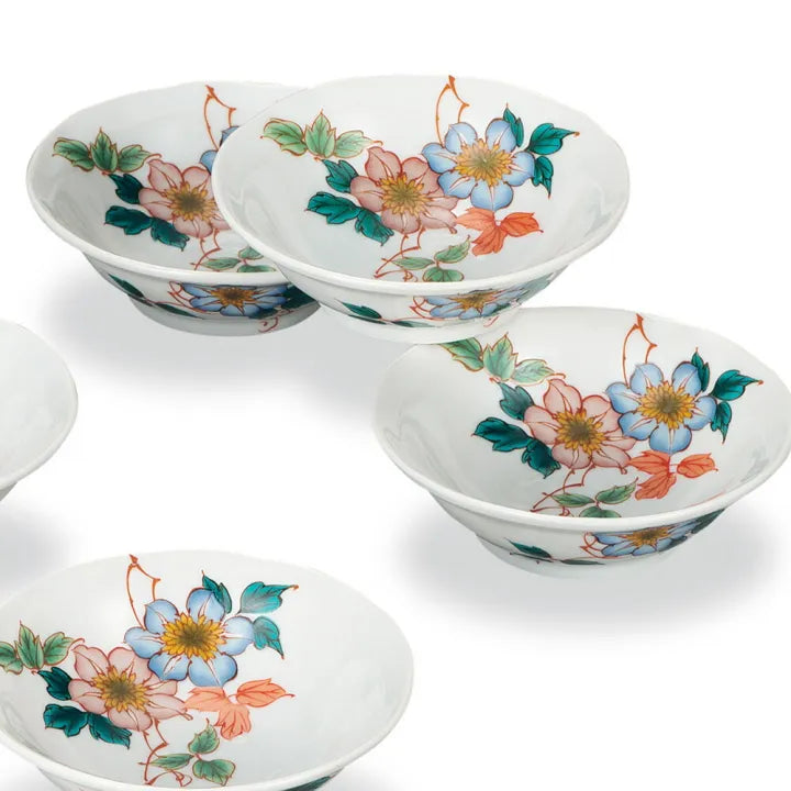 KUTANI WARE SMALL BOWL SET “CLEMATIS” GIFT BOX INCLUDED