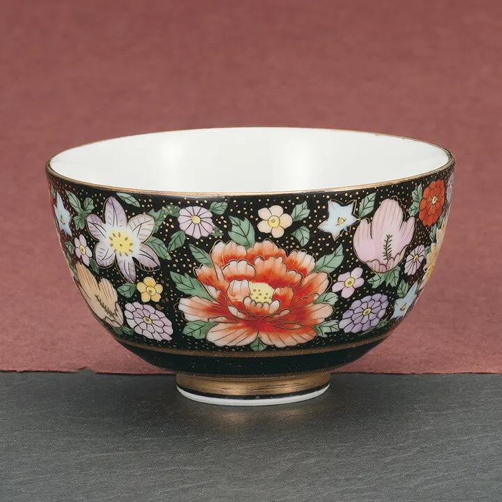 KUTANI WARE PAIR RICE BOWLS – HANA-ZUME DESIGN / TAISHI KILN (GIFT BOXED)