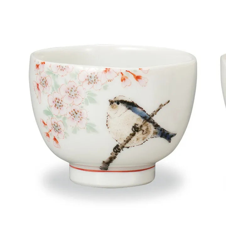 KUTANI WARE PAIR GUINOMI (SAKE CUPS) “SPRING & AUTUMN”  BY TOSHITO NAKAMURA WOODEN BOX