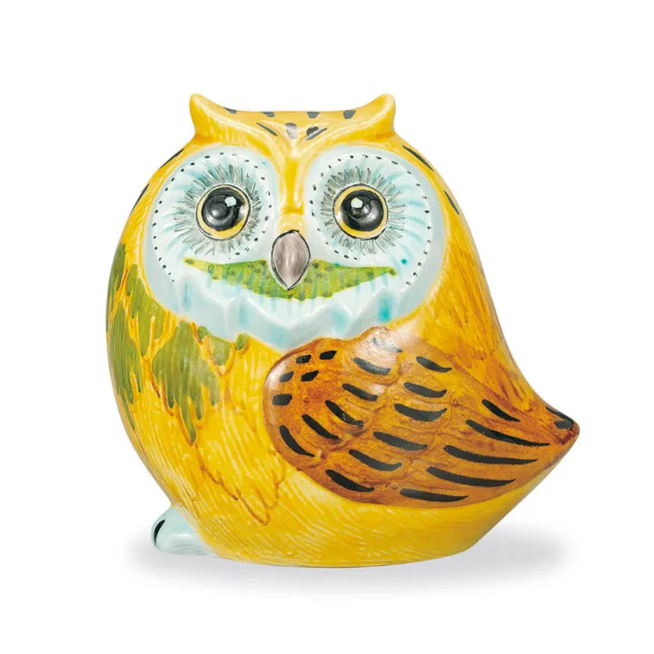 KUTANI WARE OWL FIGURINE (SIDE-FACING) – YELLOW OVERGLAZE