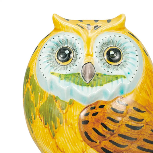 KUTANI WARE OWL FIGURINE (SIDE-FACING) – YELLOW OVERGLAZE