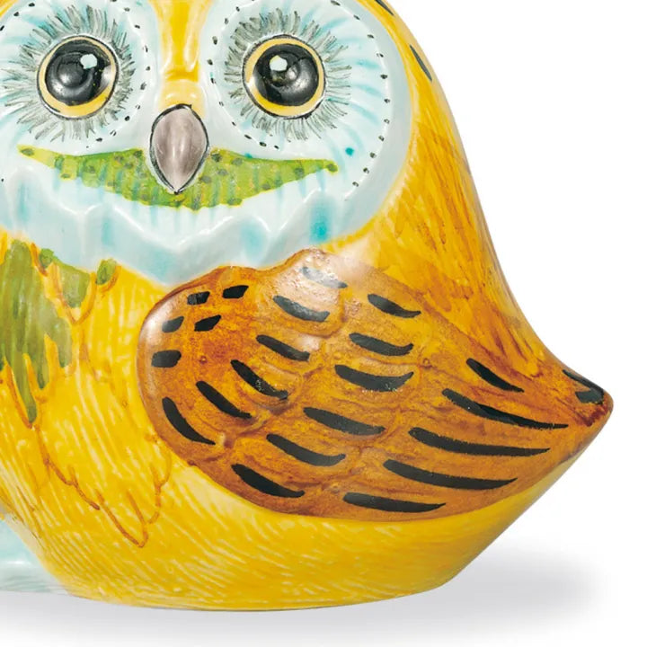 KUTANI WARE OWL FIGURINE (SIDE-FACING) – YELLOW OVERGLAZE
