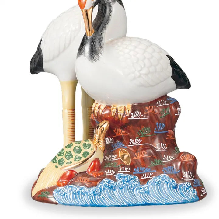 KUTANI CRANE AND TURTLE ORNAMENT – MORIE RAISED-PAINTING DESIGN