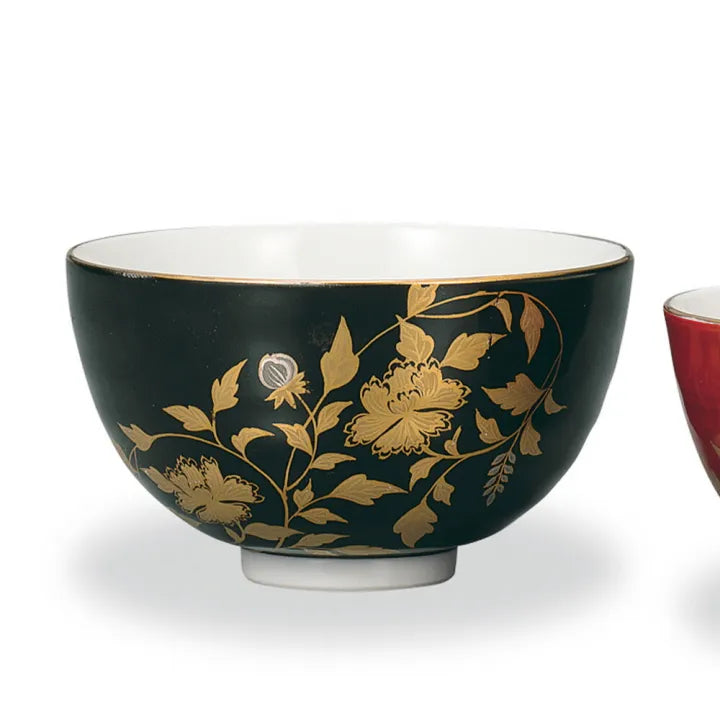 KUTANI RICE BOWL PAIR SET – KINRANDE GOLD HAND-PAINTED BY TAISHI KILN, IN GIFT BOX