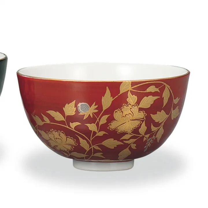 KUTANI RICE BOWL PAIR SET – KINRANDE GOLD HAND-PAINTED BY TAISHI KILN, IN GIFT BOX