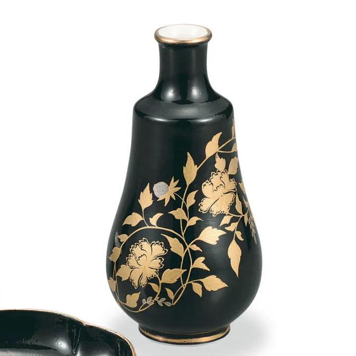 KUTANI WARE KINRANDE STYLE BLACK BY TAISHI KILN TRADITIONAL JAPANESE PORCELAIN GIFT