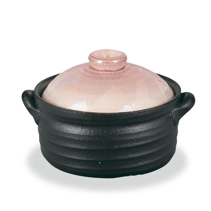 JAPANESE KUTANI RICE POT FOR 2 CUPS, SILVER DECORATIVE GLAZE IN PINK, PREMIUM BOX