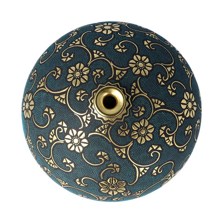 KUTANI WARE VASE MORIKIN KARAKUSA (GOLD ARABESQUE) WITH AOTSUBU BLUE DOTS BY KINGYOKU NAKADA