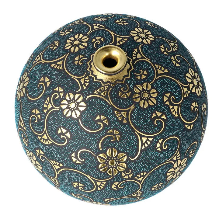 KUTANI WARE VASE MORIKIN KARAKUSA (GOLD ARABESQUE) WITH AOTSUBU BLUE DOTS BY KINGYOKU NAKADA