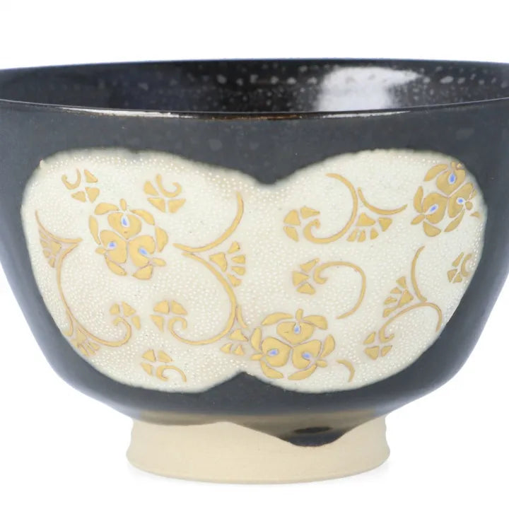 KUTANI WARE MATCHA BOWL “MORIKIN MITSUFUJI KARAKUSAMON SHIROCHIBU” / KINGYOKU NAKATA