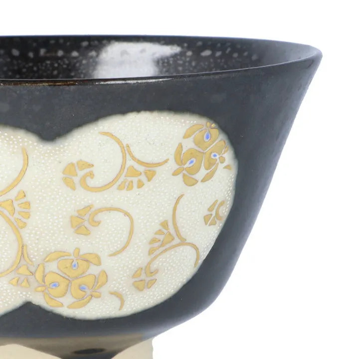 KUTANI WARE MATCHA BOWL “MORIKIN MITSUFUJI KARAKUSAMON SHIROCHIBU” / KINGYOKU NAKATA