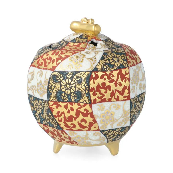 KUTANI WARE JAPANESE INCENSE BURNER “MORIKIN KARAKUSA MON SEIHAKURYU” / KINGYOKU NAKADA