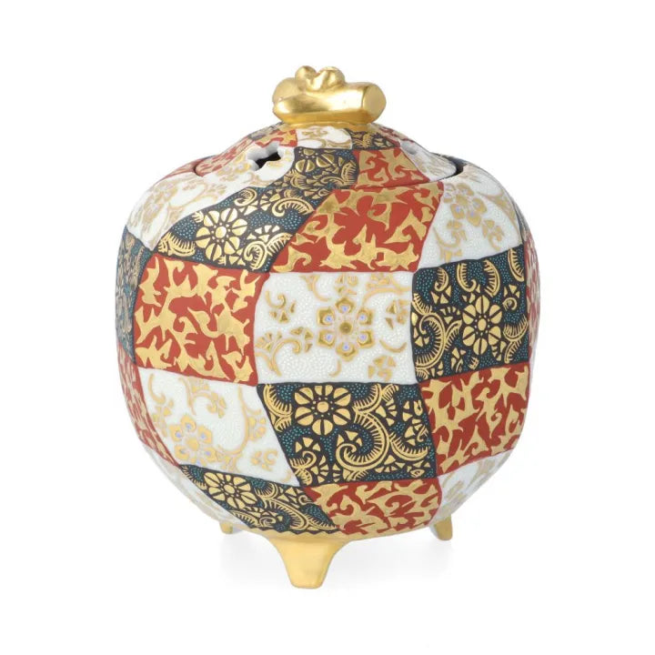 KUTANI WARE JAPANESE INCENSE BURNER “MORIKIN KARAKUSA MON SEIHAKURYU” / KINGYOKU NAKADA