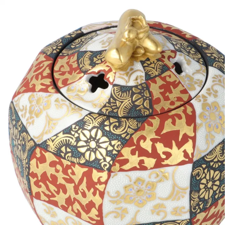 KUTANI WARE JAPANESE INCENSE BURNER “MORIKIN KARAKUSA MON SEIHAKURYU” / KINGYOKU NAKADA