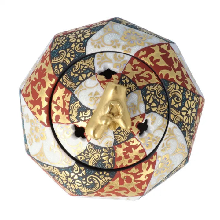KUTANI WARE JAPANESE INCENSE BURNER “MORIKIN KARAKUSA MON SEIHAKURYU” / KINGYOKU NAKADA