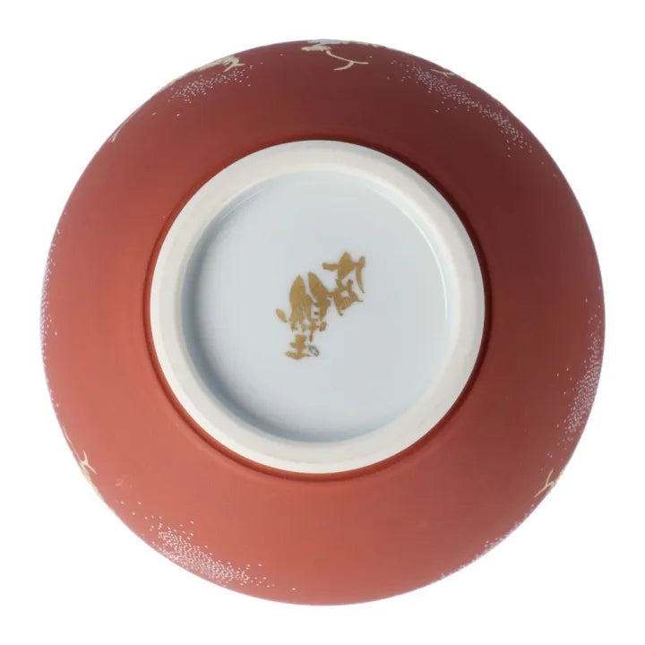 KUTANI WARE VASE – PLATINUM GRAPE DESIGN WITH WHITE DOTS ON VERMILION GROUND BY NAKATA KINGYOKU (PAULOWNIA WOOD BOX INCLUDED)