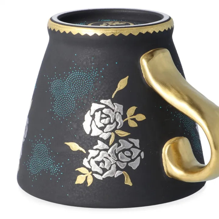 KUTANI WARE HANDLE CUP – SHIROGANE MORI GRAPE DESIGN WITH AOCHIBU BLUE DOTS BY KINGYOKU NAKADA