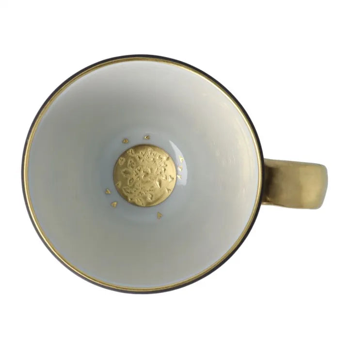 KUTANI WARE HANDLE CUP – SHIROGANE MORI GRAPE DESIGN WITH AOCHIBU BLUE DOTS BY KINGYOKU NAKADA