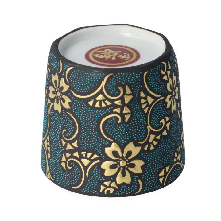 KUTANI WARE JAPANESE SAKE CUP (STRAIGHT STYLE) – MORIKIN SAKURA & KARAKUSA DESIGN WITH AOCHIBU BLUE DOTS BY KINGYOKU NAKADA