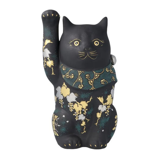 JAPANESE KUTANI WARE LUCKY CAT SHIROGANE-MORI GRAPE DESIGN WITH AOCHIBU /KINGYOKU NAKADA