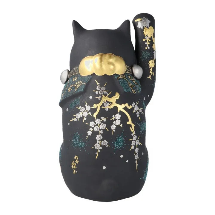 JAPANESE KUTANI WARE LUCKY CAT SHIROGANE-MORI GRAPE DESIGN WITH AOCHIBU /KINGYOKU NAKADA
