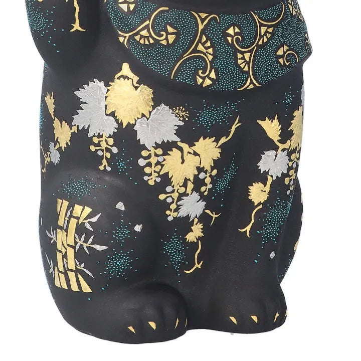 JAPANESE KUTANI WARE LUCKY CAT SHIROGANE-MORI GRAPE DESIGN WITH AOCHIBU /KINGYOKU NAKADA