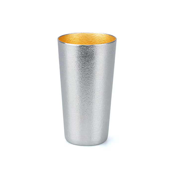 NOUSAKU JAPANESE TIN BEER CUPS WITH GOLD LEAF – SET OF 2|MADE IN JAPAN|PAULOWNIA WOOD BOX
