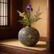 KUTANI WARE VASE MORIKIN KARAKUSA (GOLD ARABESQUE) WITH AOTSUBU BLUE DOTS BY KINGYOKU NAKADA