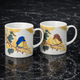 KUTANI WARE PAIR MUG CUPS – JAPANESE PORCELAIN MUGS WITH YOSHIDAYA SPARROW DESIGN, HAND-PAINTED TRADITIONAL KUTANI