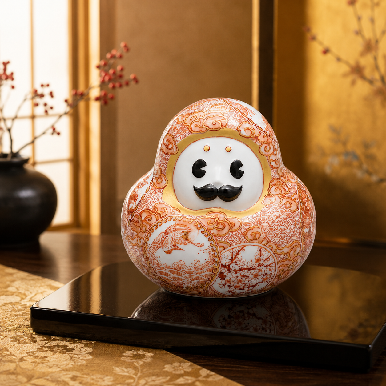 KUTANI WARE HYAKUMANSAN DARUMA MARUMON CHIRASHI /BUZAN FUKUSHIMA