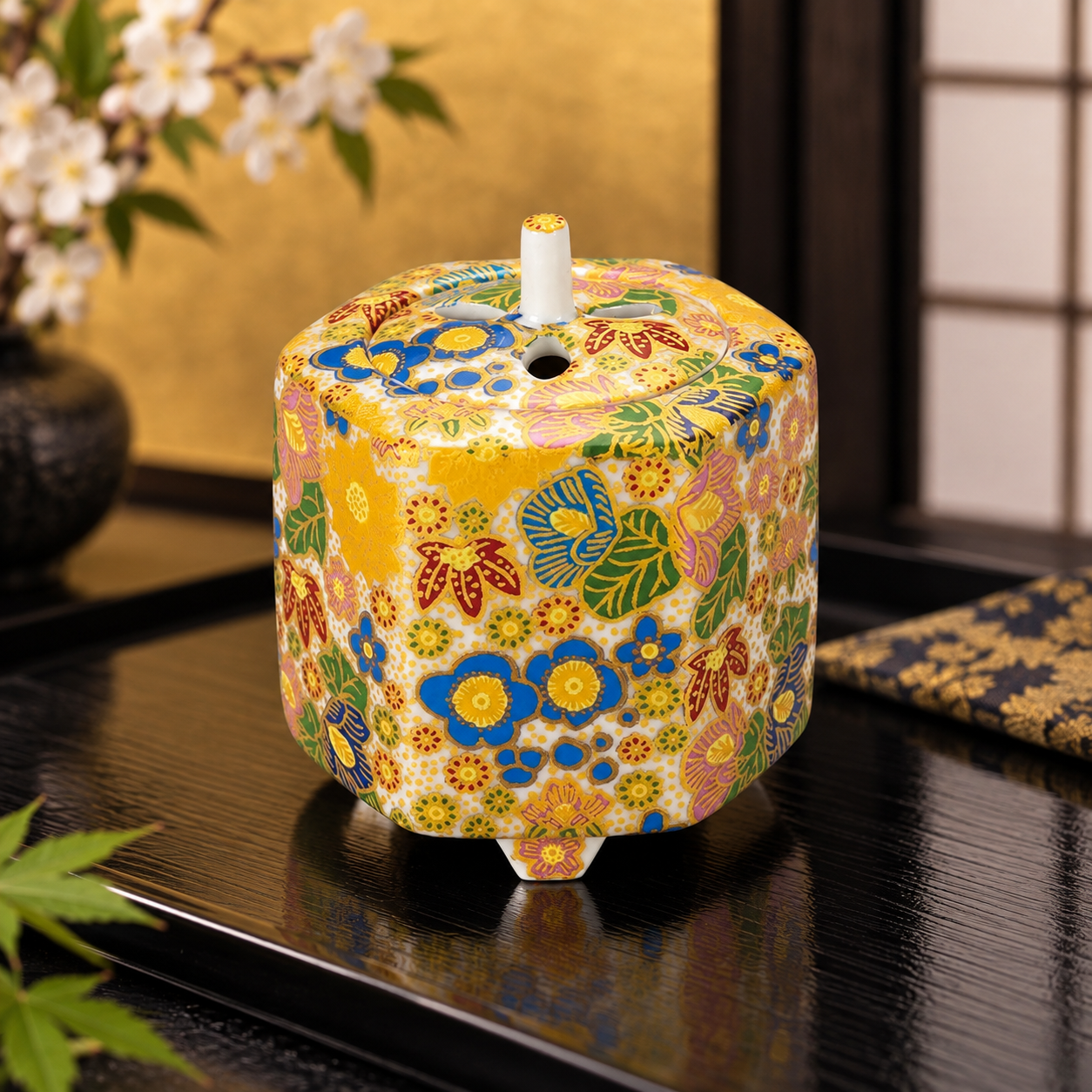 JAPANESE KUTANI WARE INCENSE BURNER - HANA-ZUME