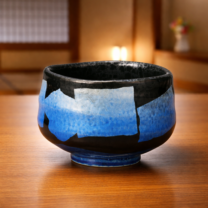 KUTANI WARE MATCHA BOWL (CHAWAN) - GINSAI DESIGN, TRADITIONAL JAPANESE CERAMIC ART