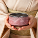 UTANI MATCHA TEA BOWL – PEACH PINK & SILVER GLAZE, HANDCRAFTED JAPANESE CHAWAN (WOODEN BOX)