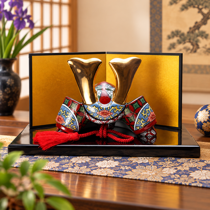 ARITA WARE EXTRA-LARGE KABUTO HELMET “SHIPPO & FLORAL ARABESQUE” / KOSUZU TOGEI