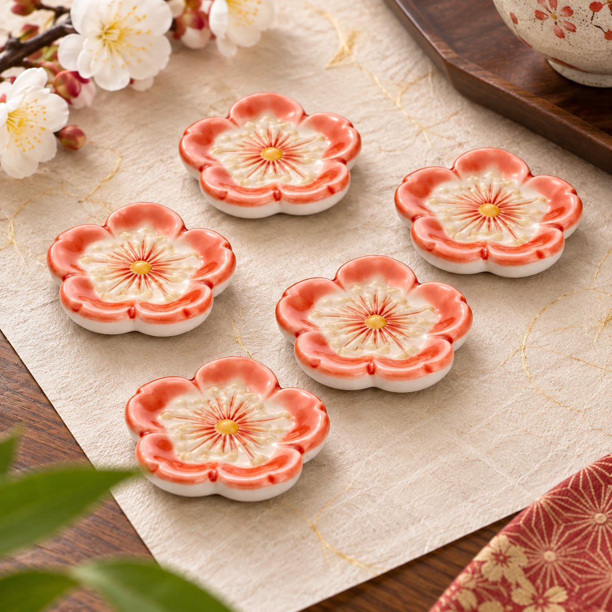 KUTANI WARE CHOPSTICK RESTS SAKURA